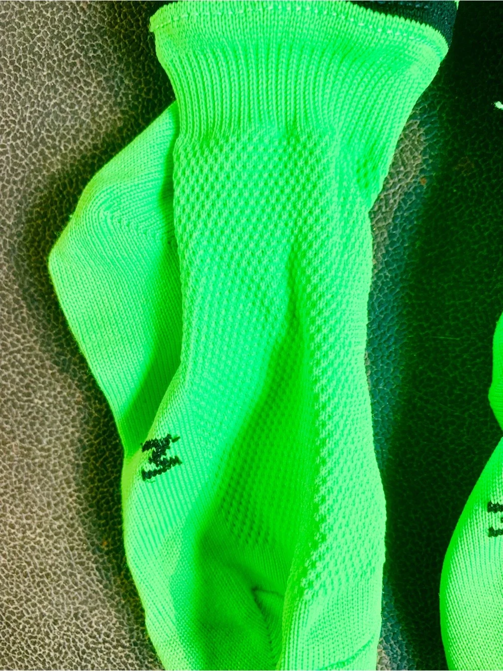 Men's Shin guard High-Visibility Green Athletic Socks with Black Stripes